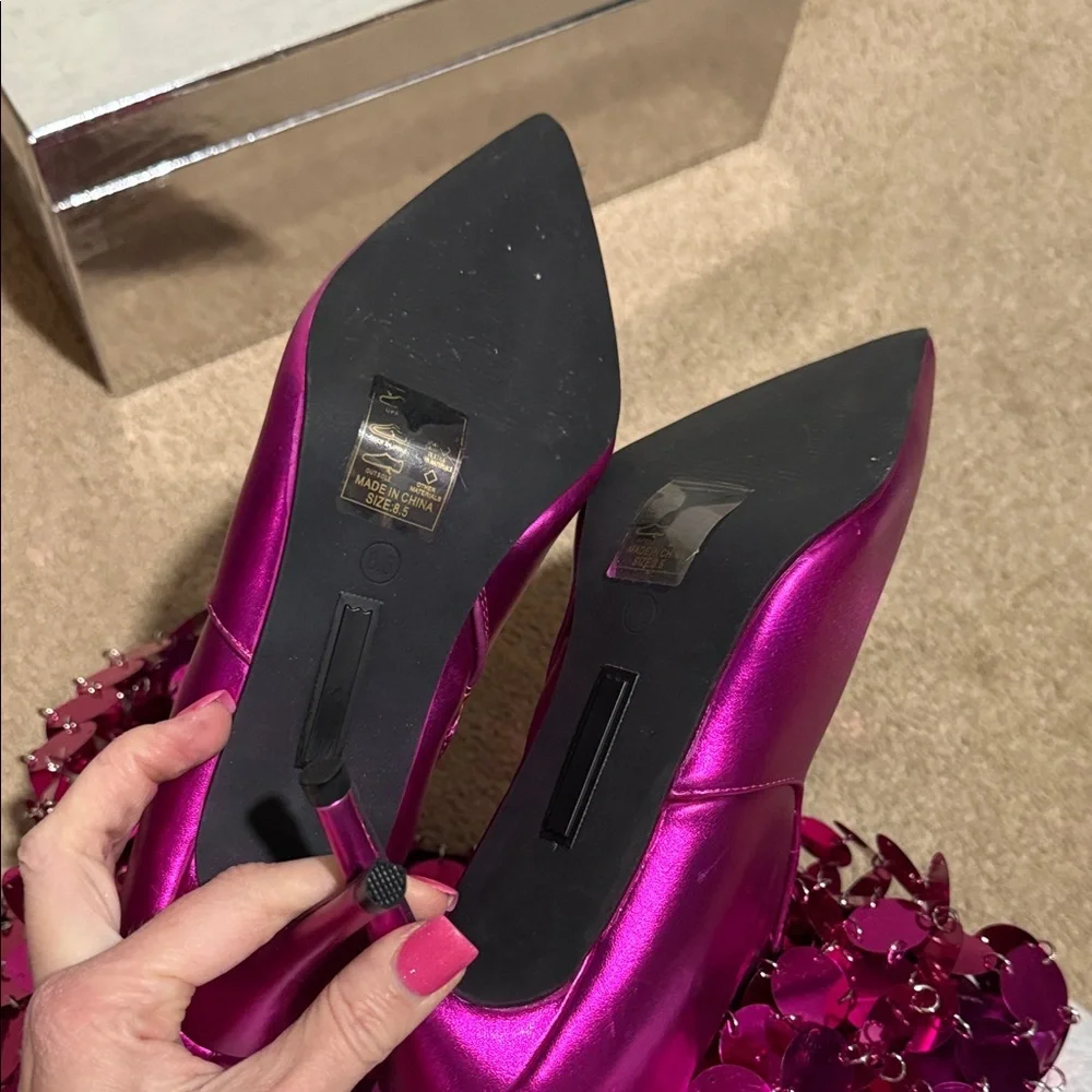 Fuchsia Sequin Heeled Boots - Picture 9 of 14
